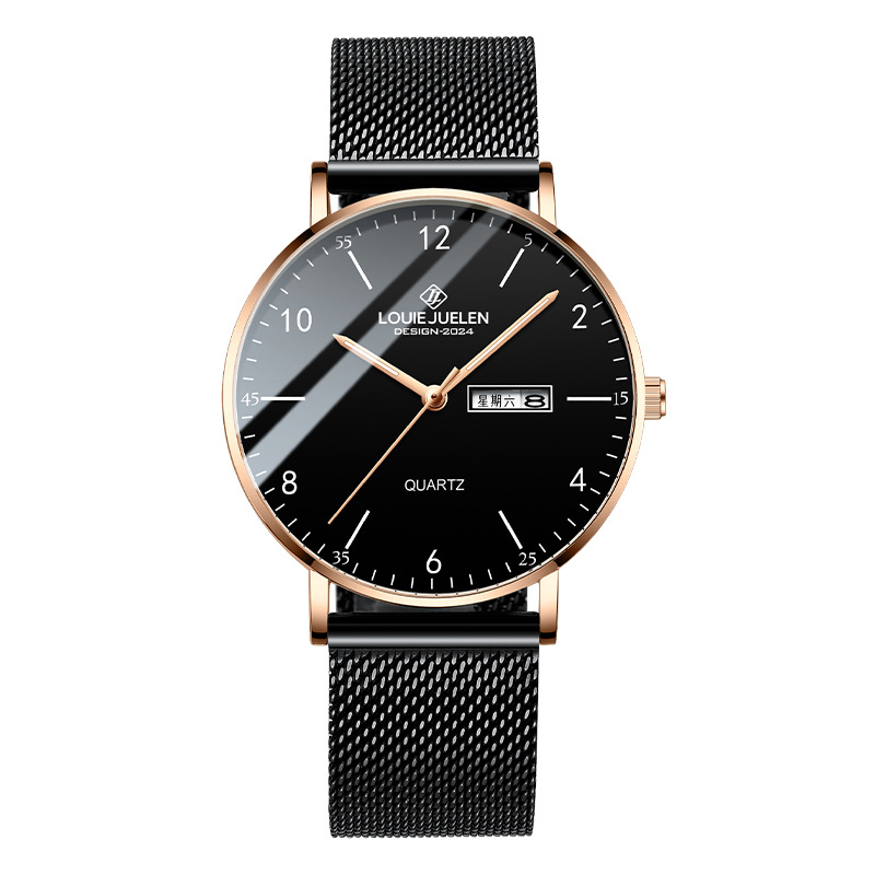 L-541 Rose Gold Case Black Mesh Strap