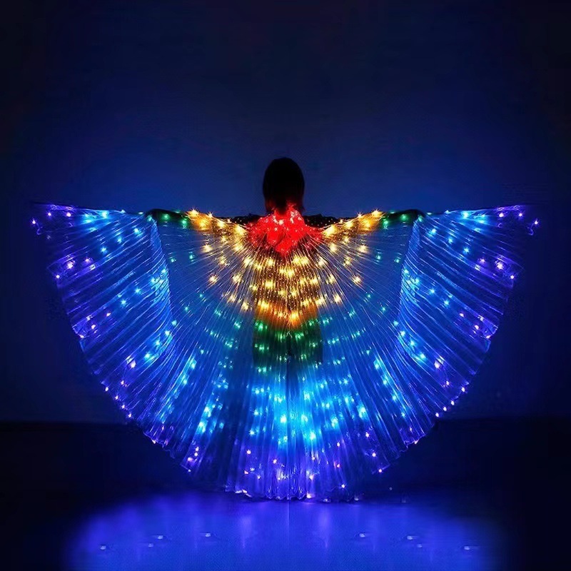 Halloween LED iluminado alas grandes alas 360 grados colorido adulto baile del vientre espectáculo de danza capa alas doradas