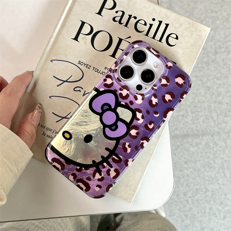 El lazo de la cadena del gato con estampado de leopardo es adecuado para Apple 15promax nueva funda para teléfono iPhone 16/15pro 14