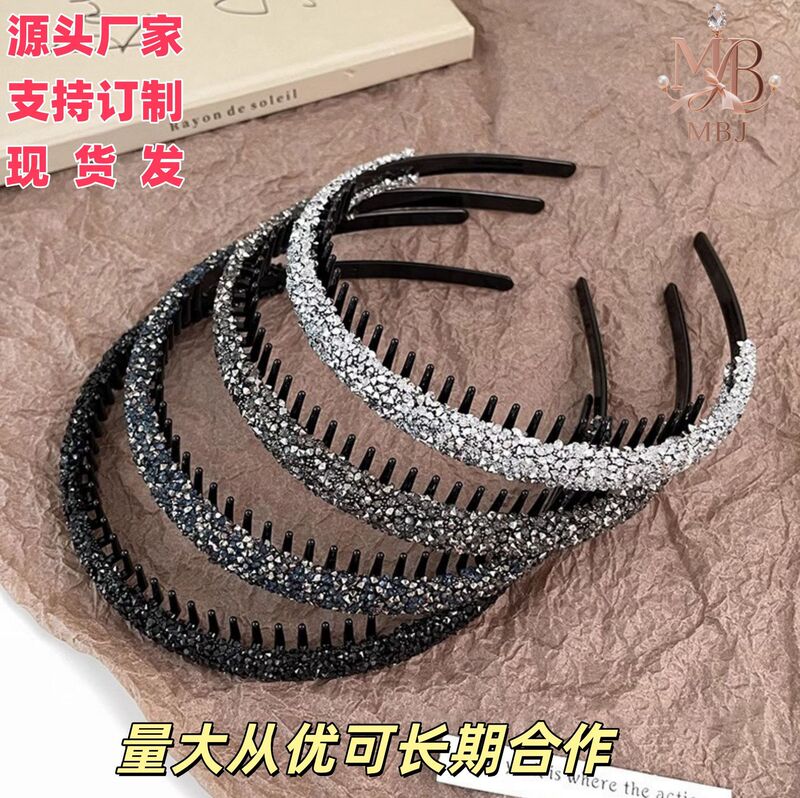 Rhinestone Headband for Women 2025 Autumn Style with Teeth Anti-Slip Wash Hairpin Headband for Face Wash Forehead Fixed Broken Hair Headband