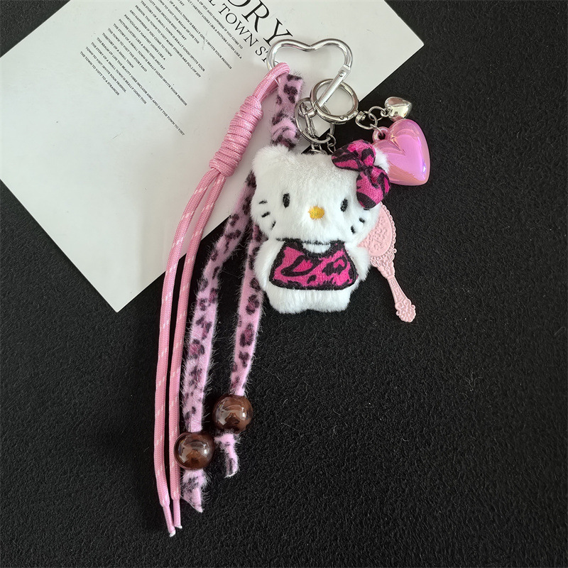 ヒョウ柄 KT 猫車のキーホルダーペンダント綿人形漫画シリーズバッグペンダント|undefined