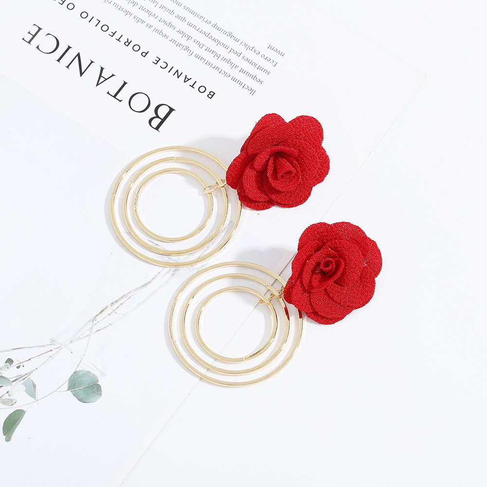 Sweet Cloth Flower Earrings display picture 7