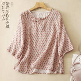 实拍 原创苎麻上衣衬衫斜襟盘扣文艺茶服禅意休闲图片色丝绒露肩