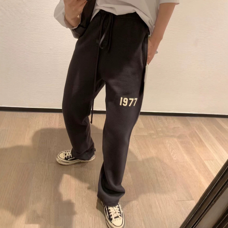 Essentials autumn and winter fleece-lined straight-leg FOG line men's sweatpants, high street loose-fitting casual pants for couples Essentials autumn and winter fleece-lined straight-leg FOG line men's sweatpants, high street loose-fitting casual pants for couples