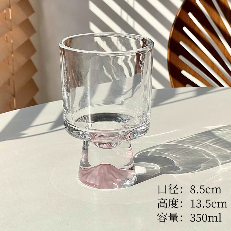 高颜值观山玻璃水杯女生可爱感轻奢高脚啤酒杯创意饮品咖啡杯|undefined