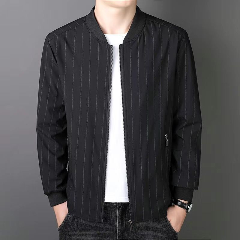 Dad's Spring, Autumn and Winter Jacket, Middle-Aged Men's Jacket, Large Size Casual Stand-Up Collar Long-Sleeved Thin Top Jacket