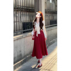 大码女装新款春秋季穿搭一整套法式甜美风洋气波点衬衣半身裙两件