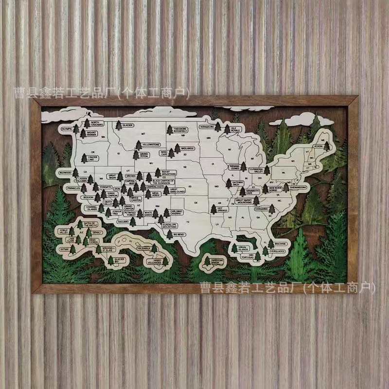 アメリカ旅行地図木彫り旅行地図寝室の家の装飾装飾品クロスボーダー木製工芸品|undefined