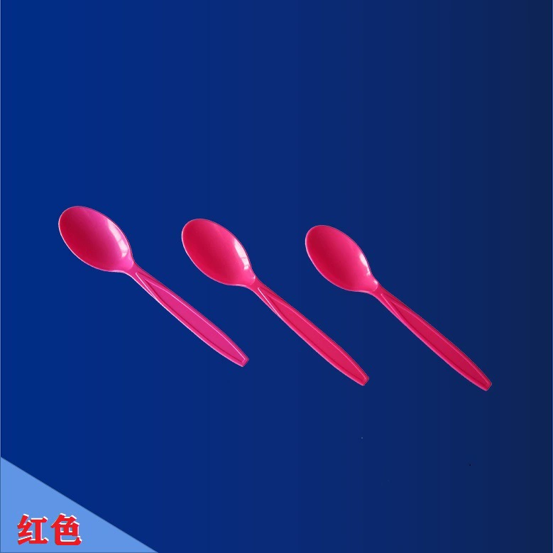 Plastic disposable multicoloured spoon, (Physicals), increased thickness