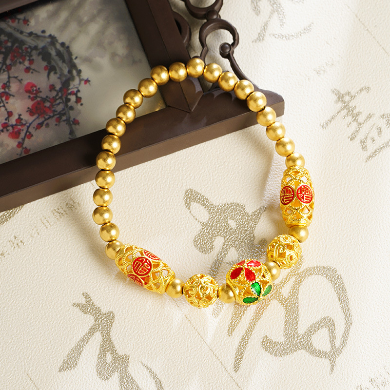 Pulsera de horquilla de Vietnam Sha Jin Fu Fu estilo retro retro de alta calidad estilo chino perlas huecas no se desvanecen al por mayor