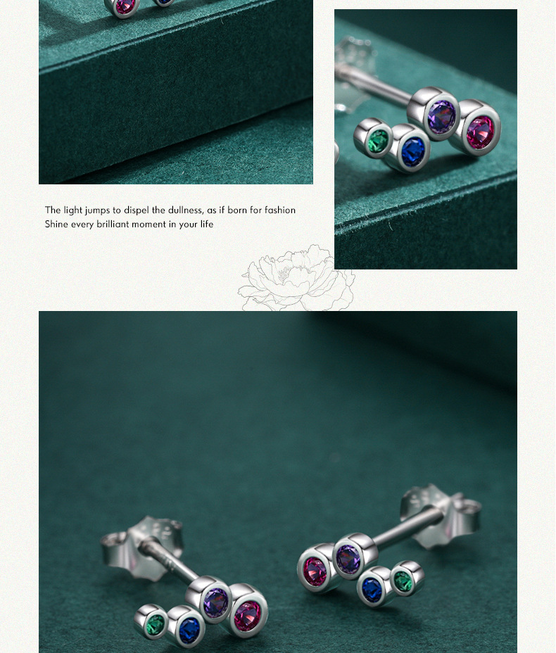 Fashion Geometric Sterling Silver Diamond Zircon Ear Studs 1 Pair