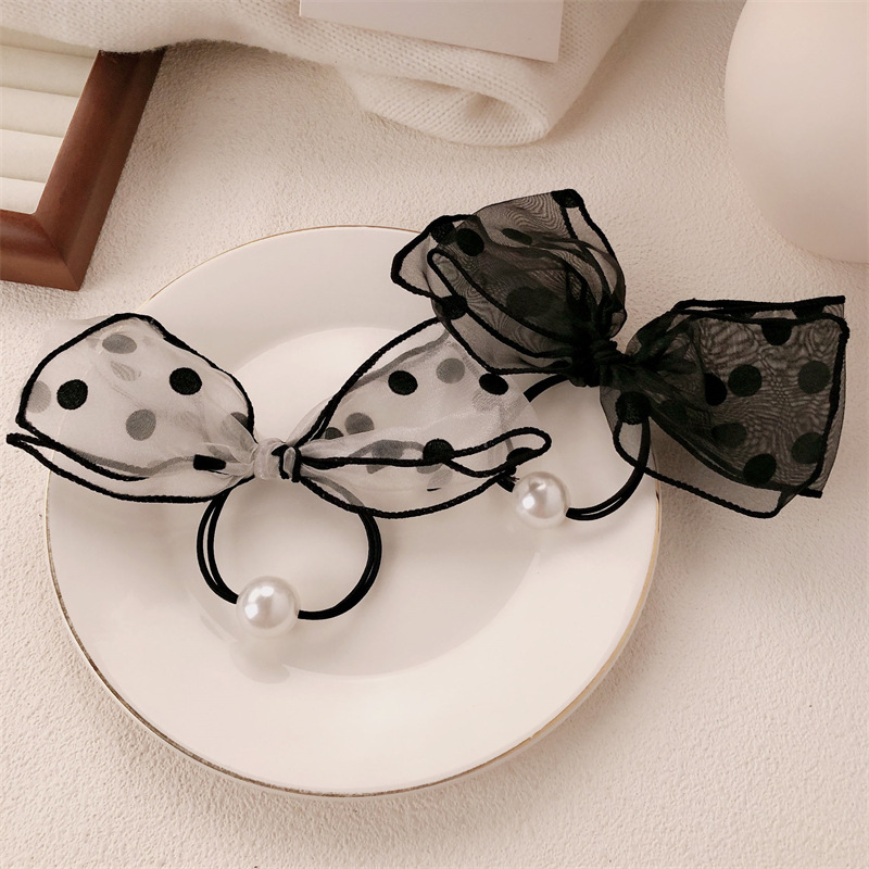 Francés de punto de onda de malla de cabello cuerdas de cabello de arco de perlas de temperamento femenino cuerdas de cabeza de perlas pequeñas bandas de goma de viento fragante anillo de cabello de cola de caballo adornamiento de cabello