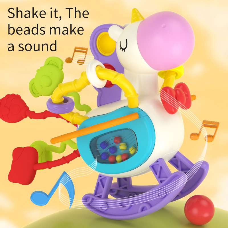 Unicornio transfronterizo Lala Le Baby Dedos Ticker Presione el cascabel de goma suave Juguetes educativos de la primera infancia para bebés