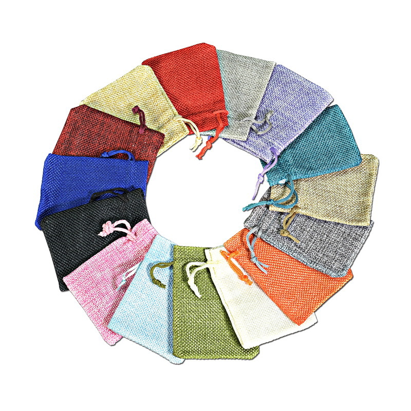 12*15中号彩麻袋布锦囊收纳袋子拉绳束口袋首饰文玩礼品包装袋子