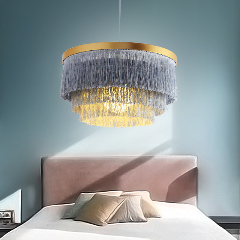 Creative Nordic modern living room bedroom lamp simple personality colorful round tassel cozy villa restaurant chandelier