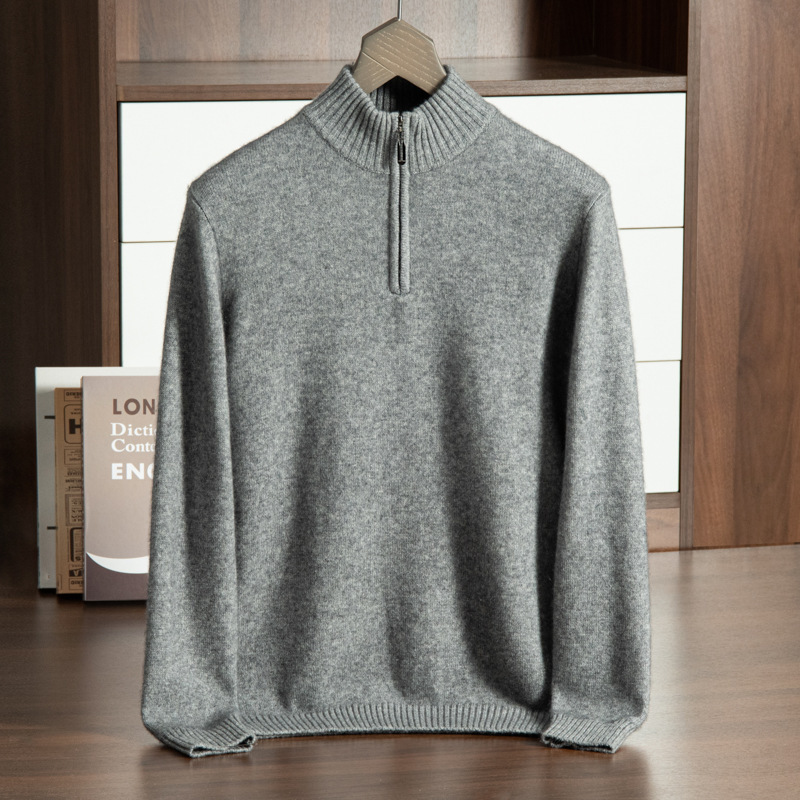 Cashmere demi-season base woolen sweater with zipper
