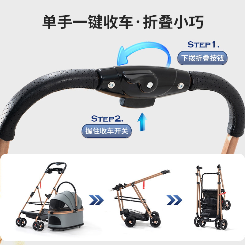 アルミ合金製多機能ペットカート、犬猫用片手折りたたみ式、外出用小型ペット用ポータブル軽量カート|undefined