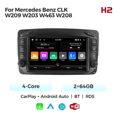 Suitable for Mercedes-Benz CLK W209 W203 W463, modified to 7inch Android rearview Bluetooth Carplay navigation screen (DVD Navigation) - h2-4-core-264-carplayauto-7inch