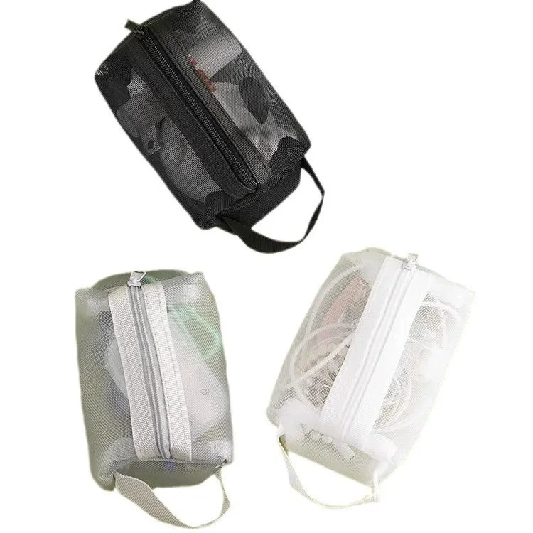 Aicheng Small Transparent Mesh Storage Bag with Zipper - Lipstick Organizer Wallet11×7×5.5 cm