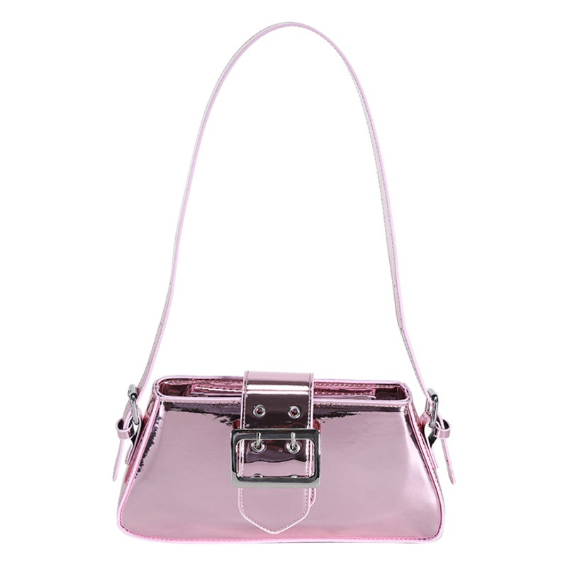 Bolso de mano de charol plateado para mujer, bolso de estilo sexy, nuevo diseño de nicho, bolso de axila para motocicleta rosa, bandolera para mujer 2023