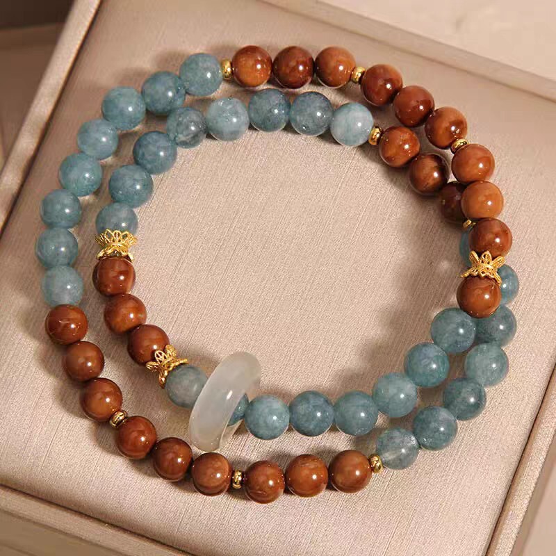 New Imitation Cook Blue Water Double Circle Bracelet New Chinese Style Light Luxury Niche Retro Fashion Bestie Gift Running Ring Bracelet