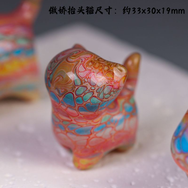 流動する塗料で彩られた猫の置物、可愛いペット、カジュアルな猫先生、車の飾り、卓上装飾、茶道具、オフィスの文房具、文化的で創造的なギフト、漆器|undefined