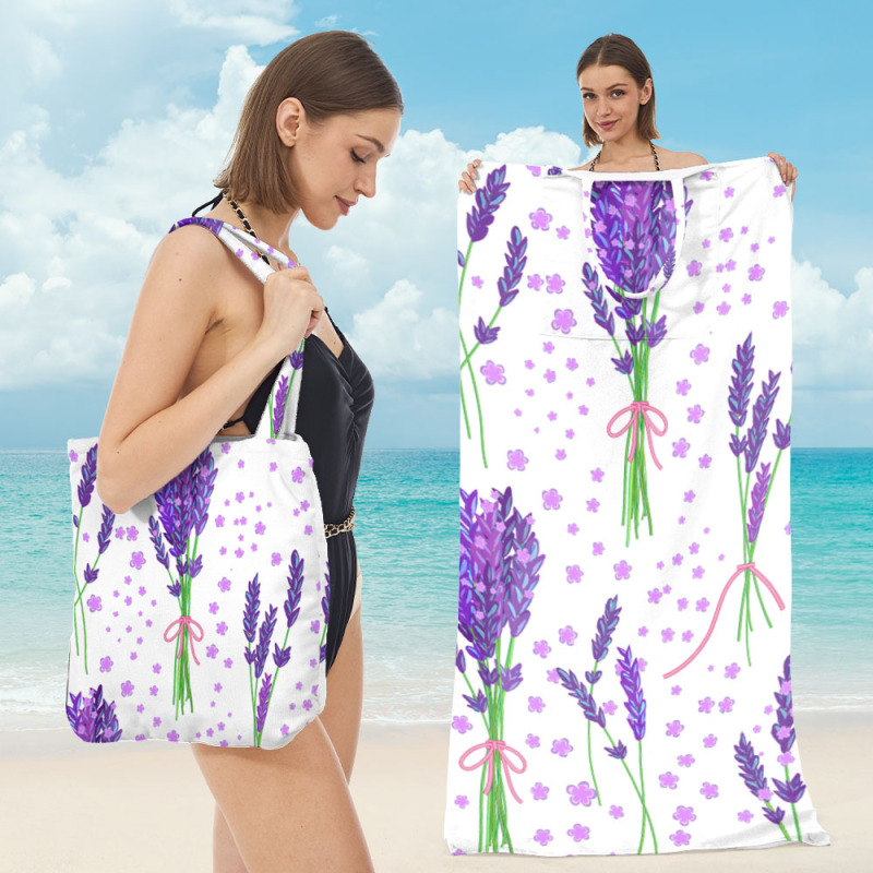 Outdoor Travel Beach Towel Two-In-One Shoulder Bag, Seaside Vacation Surfing, Microfiber Printed Bath Towel