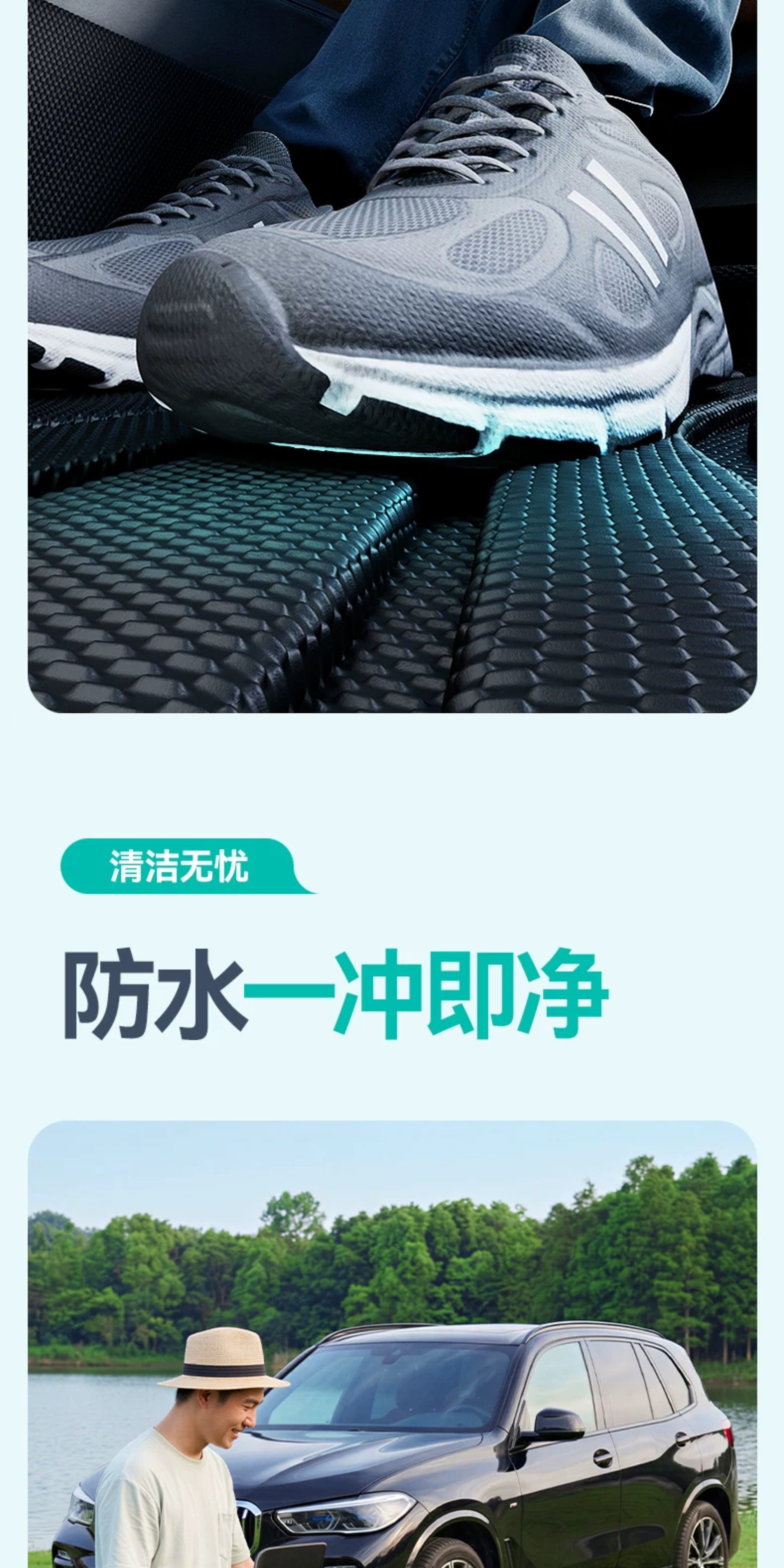 Full-coverage TPE car floor mats for the driver's seat are suitable for BMW X3/X1/X5, 3 Series, and 5 Series, as well as the passenger and rear seats