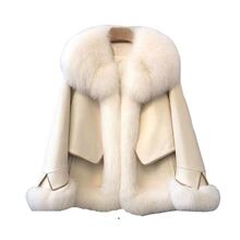 海宁皮衣整皮仿狐狸毛拼色皮草外套女2024冬短款撞色皮毛一体保暖