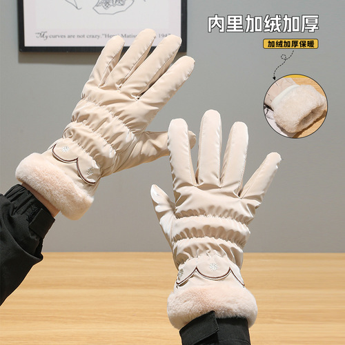 New fashionable autumn and winter warm gloves for women, velvet and thickened, winter outdoor cycling sports, windproof and touch screen