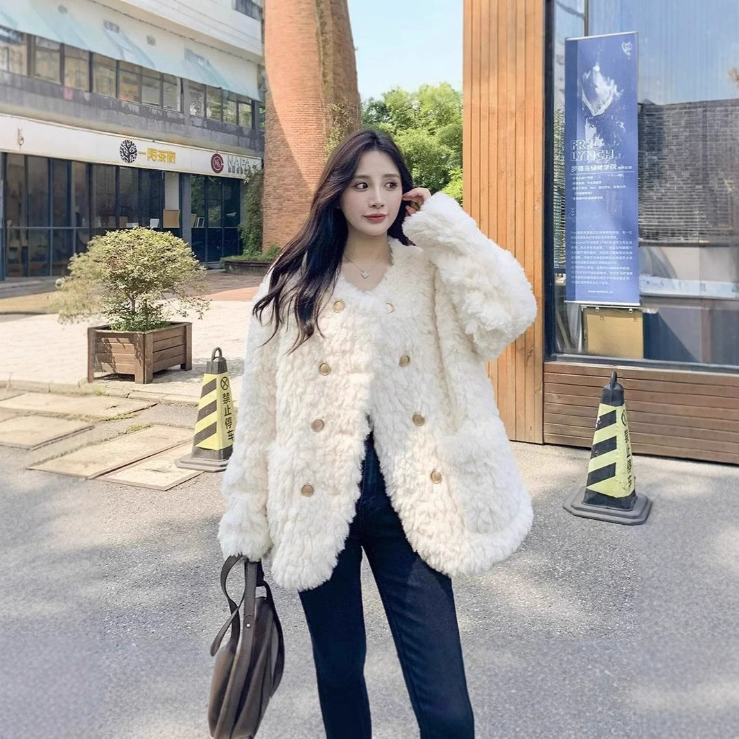 Little Xiangfeng овечья шерсть куртка женский 2024 зима новый свободный тонкий кардиган куртка