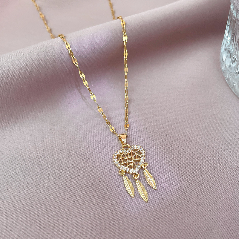 Dreamcatcher Pattern Women'S Gender 304 Stainless Steel Zircon Dreamcatcher Simple Style Cable Chain Pendant Necklace For Women'S