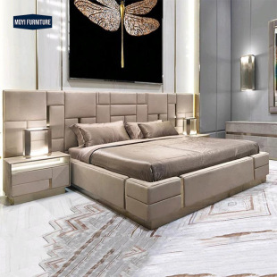 Visionnaire Light Luxury Leather Double Bed Modern Italian Master Bedroom Wedding Bed Villa High Luxury Furniture