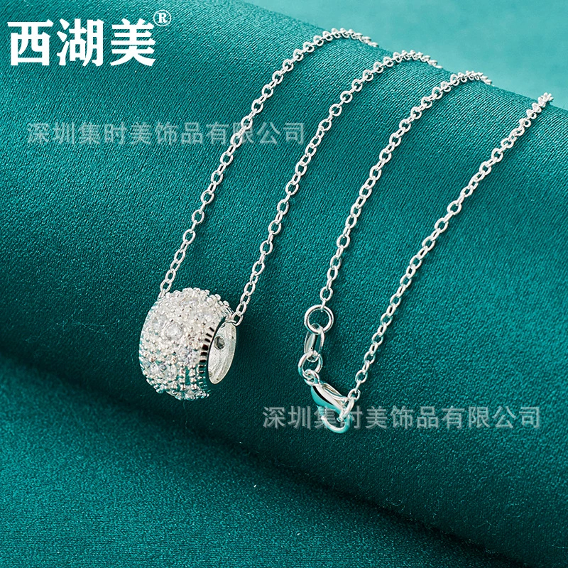 Серебряные украшения West Lake Mei, кулон с ажурным узором в виде круглого пирога, тонкая цепочка-кабин, змеиная цепочка