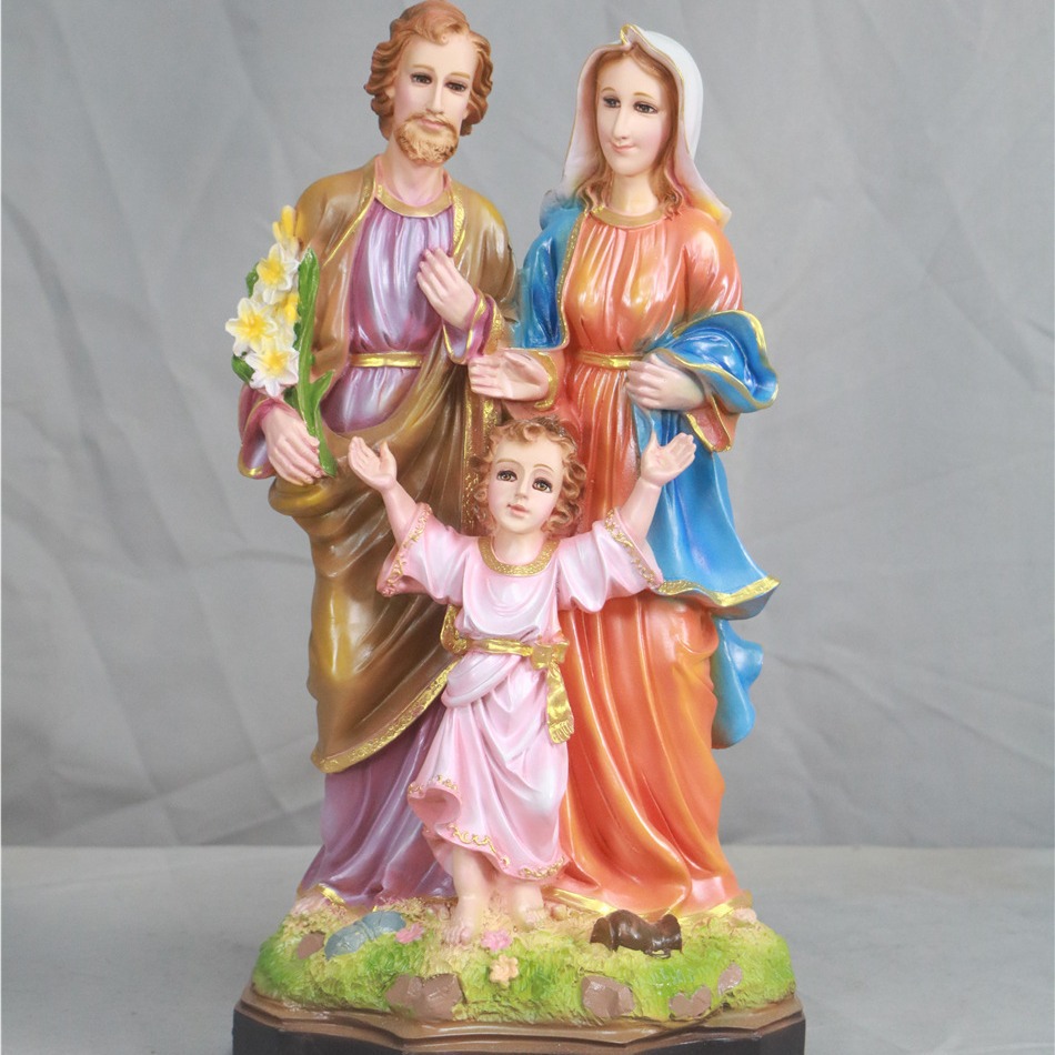 Estatuas transfronterizas de 50cm de estilo exterior de la Sagrada Familia de tres personas, estatuas de la iglesia de la casa decoran la sala de estar de la figura principal