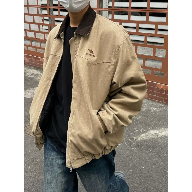 Special Clearance Sale Fan Benefits Spring and Autumn American Retro Workwear Jacket with Lapel for Men and Women Korean Style Casual Jacket Special Clearance Sale Fan Benefits Spring and Autumn American Retro Workwear Jacket with Lapel for Men and Women Korean Style Casual Jacket