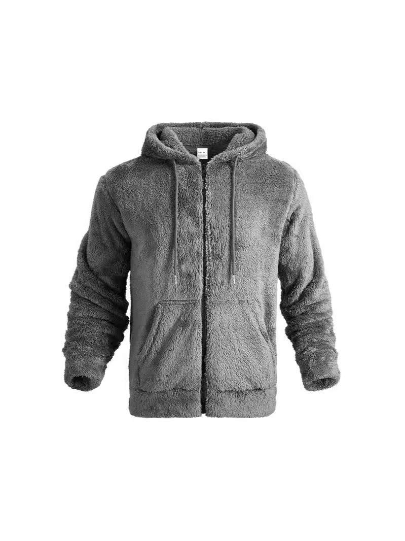 Roupas masculinas primavera e outono, grossas, quentes, dupla face, casaco de lã, zíper, solto, cardigan, jaqueta casual com capuz_voghion.com