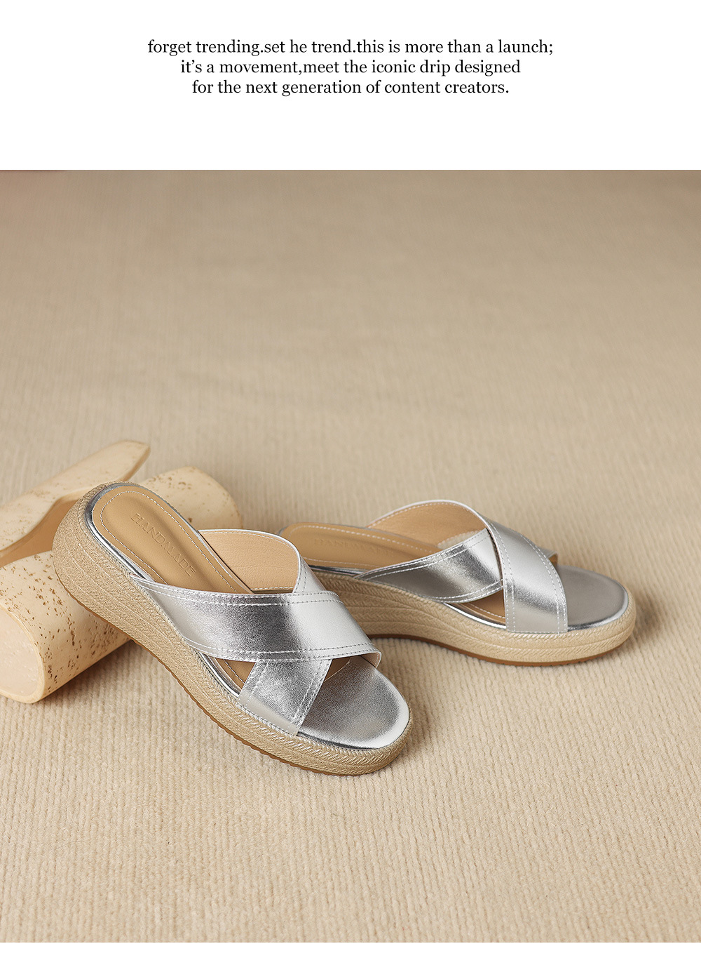 Dép sandal nữ quai chéo hở ngón đế dày da cừu — màu trắng ngà chi tiết 23