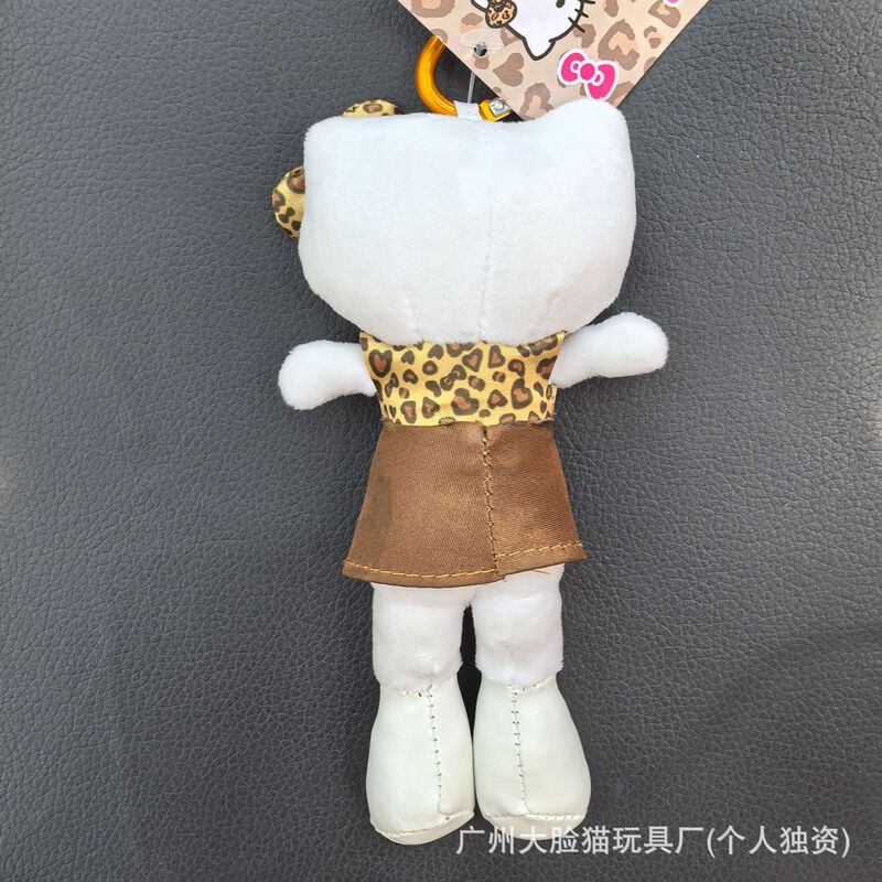 日系三丽鸥NIC豹纹黑皮爱心扣长腿kitty包挂件毛绒凯蒂猫kt钥匙扣|undefined
