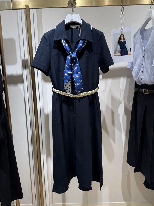 Mm Mai Mai 26 Summer Style Spring Dark Blue Simple and Versatile Shirt-Style Short-Sleeved Lapel Dress 1H4290111G