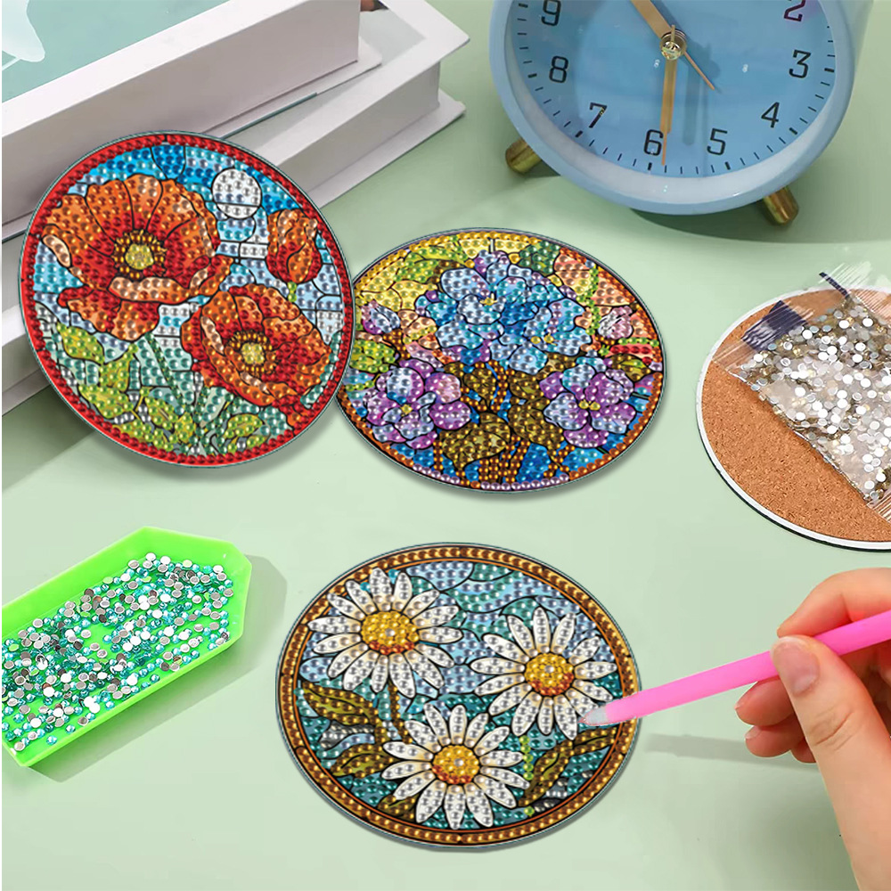 Diamante pintado diy almohadilla aislante de tazas Amazon Tulip Flores de girasol llenas de diamantes hechas a mano almohadillas acrílicas