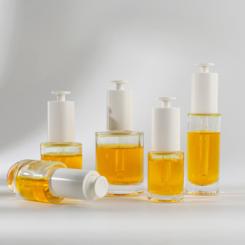 现货HOPECK白T帽按压滴管盖透明模制玻璃瓶18牙15-50ml分装精油瓶