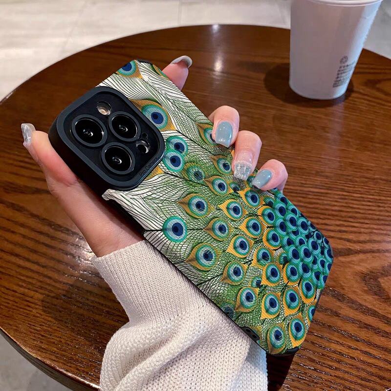 Suitable for Apple iPhone13 silicone 12 phone case 11/XR/14/XsMax/7/8pl colorful peacock feather