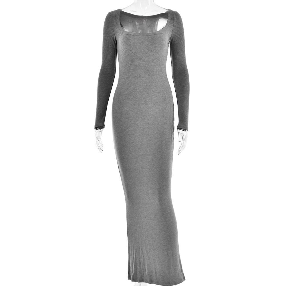 Women's Bodycon Dress Sexy Square Neck Long Sleeve Solid Color Maxi Long Dress Daily display picture 12
