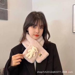 Plush Bear Scarf Winter Cartoon Solid Color Scarf Thickened Cold-proof Warm Outdoor Windshield Neck Protection All-match Scarf