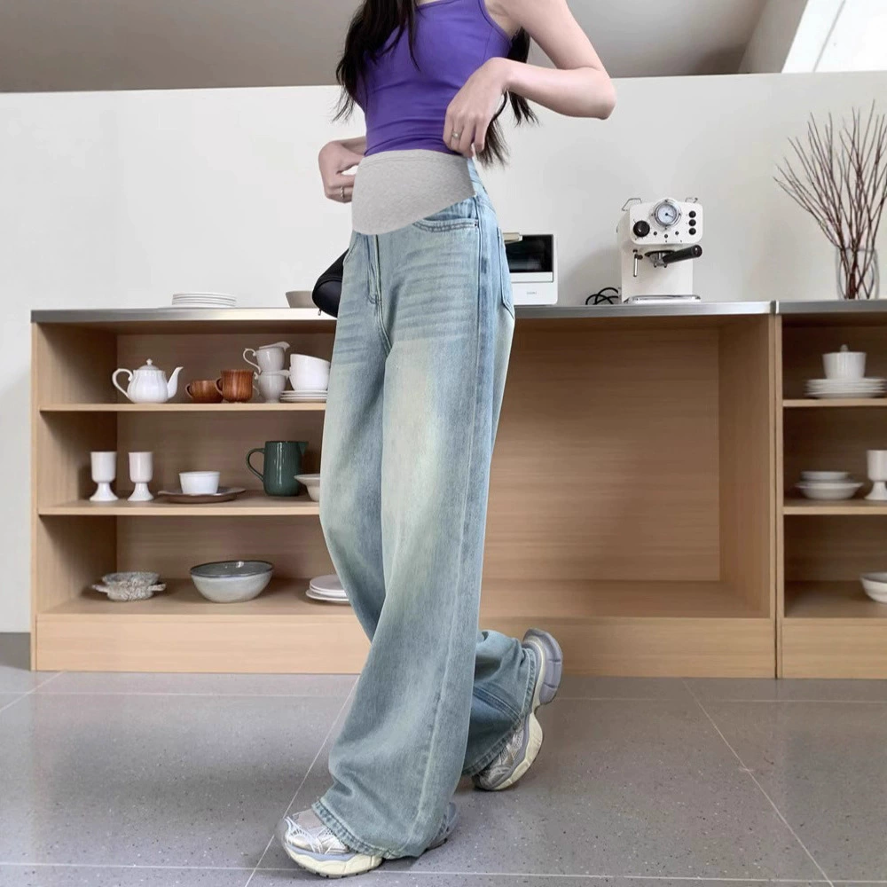 Джинсовые брюки для отдыха для беременных, oversized, облегающие, свободная посадка