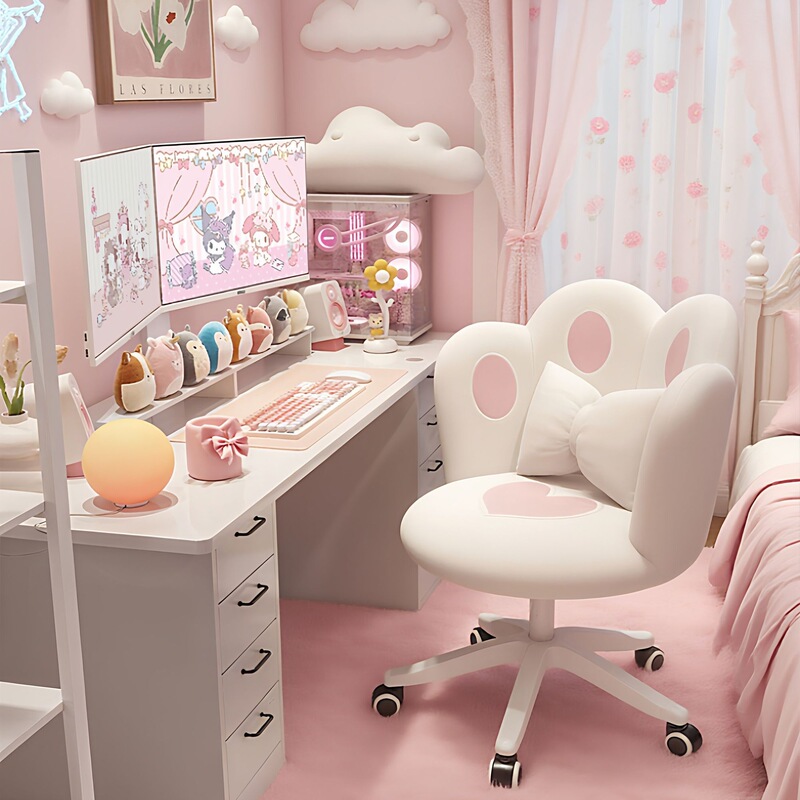 Trendy Cat Paw Chair with Backrest, Bedroom Vanity Chair, Home Adjustable Comfortable Swivel Chair, Dormitory Computer Chair