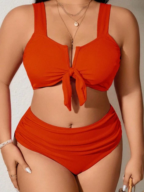 Цветные брюки, комплект, купальник, plus size, V-образный вырез