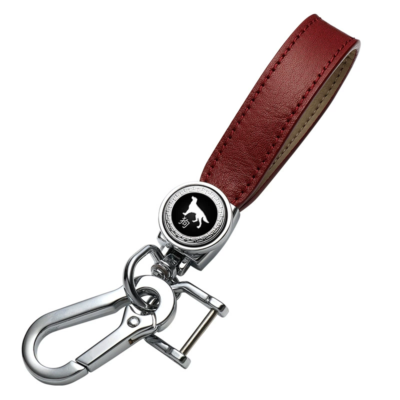 Creative fashionable leather metal keychain for men and women, Chinese horoscope
