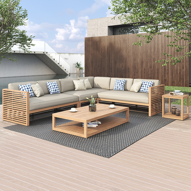 Conjunto de muebles de teca para patio exterior, sofá para terraza de villa, resistente a la corrosión, para jardín, a prueba de lluvia y sol, sofá de madera maciza.
